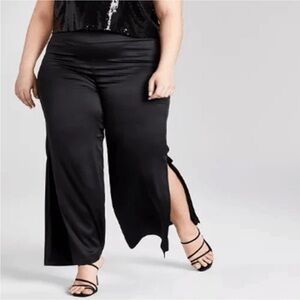 NWT NINA PARKER Trendy Plus Size Side Slit Pants Black 0X Anthracite